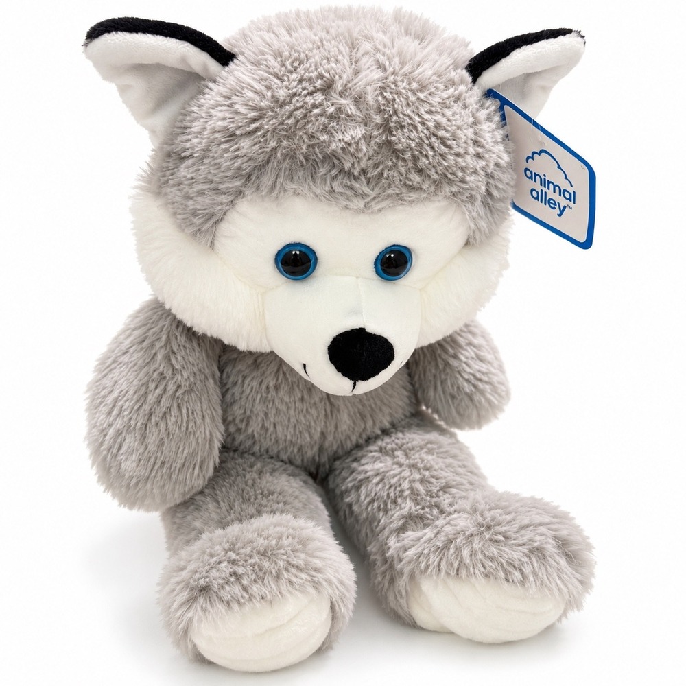 Applause Jazwares Grey White Wolf Husky Plush Stuffed Animal Blue Eyes 17 inch